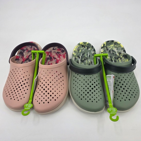 CROCS LITERIDE INMOTION MARBLED CLOGS WOMENS SIZE 9 MENS SIZE 7 PINK GREEN NEW
